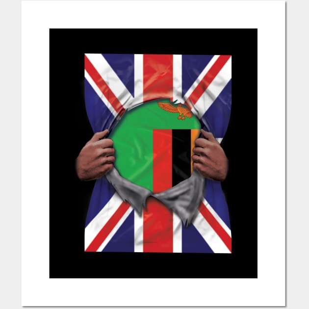 Zambia Flag Great Britain Flag Ripped - Gift for Zambian From Zambia Wall Art by Country Flags